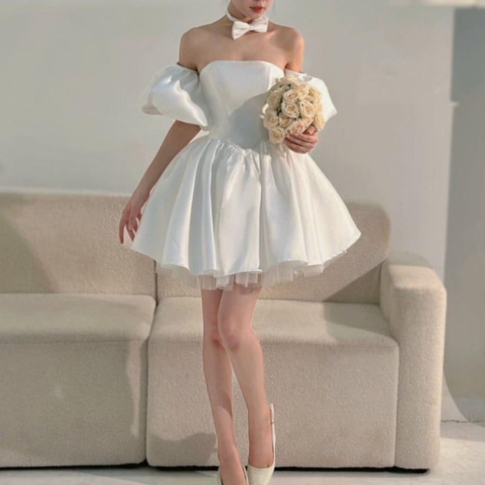 Tailor Vintage Ivory Corset Wedding Bachelorette Mini Dress Cat eye neck Sz 0-2